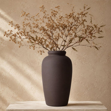 Large Dark Brown Rustic Farmhouse Ceramic Vase
