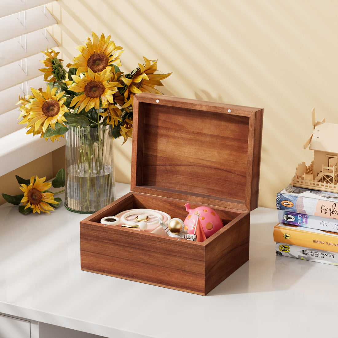 Acacia Wooden Keepsake Box with Hinged Lid – Small Memory Storage Box