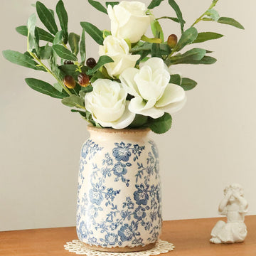 Vintage Blue and White Chinoiserie Ceramic Vase – 6.9" Hand-Painted Peony Floral Design
