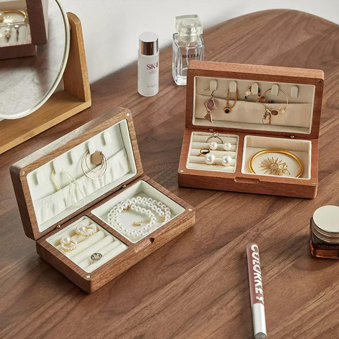Solid Wooden Jewelry Box – Simple Natural Wood Ring Holder & Necklace Organizer