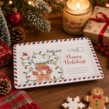 Vintage Christmas Postcard Platter | Write Custom Holiday Messages, Serve Cookies & Festive Treats