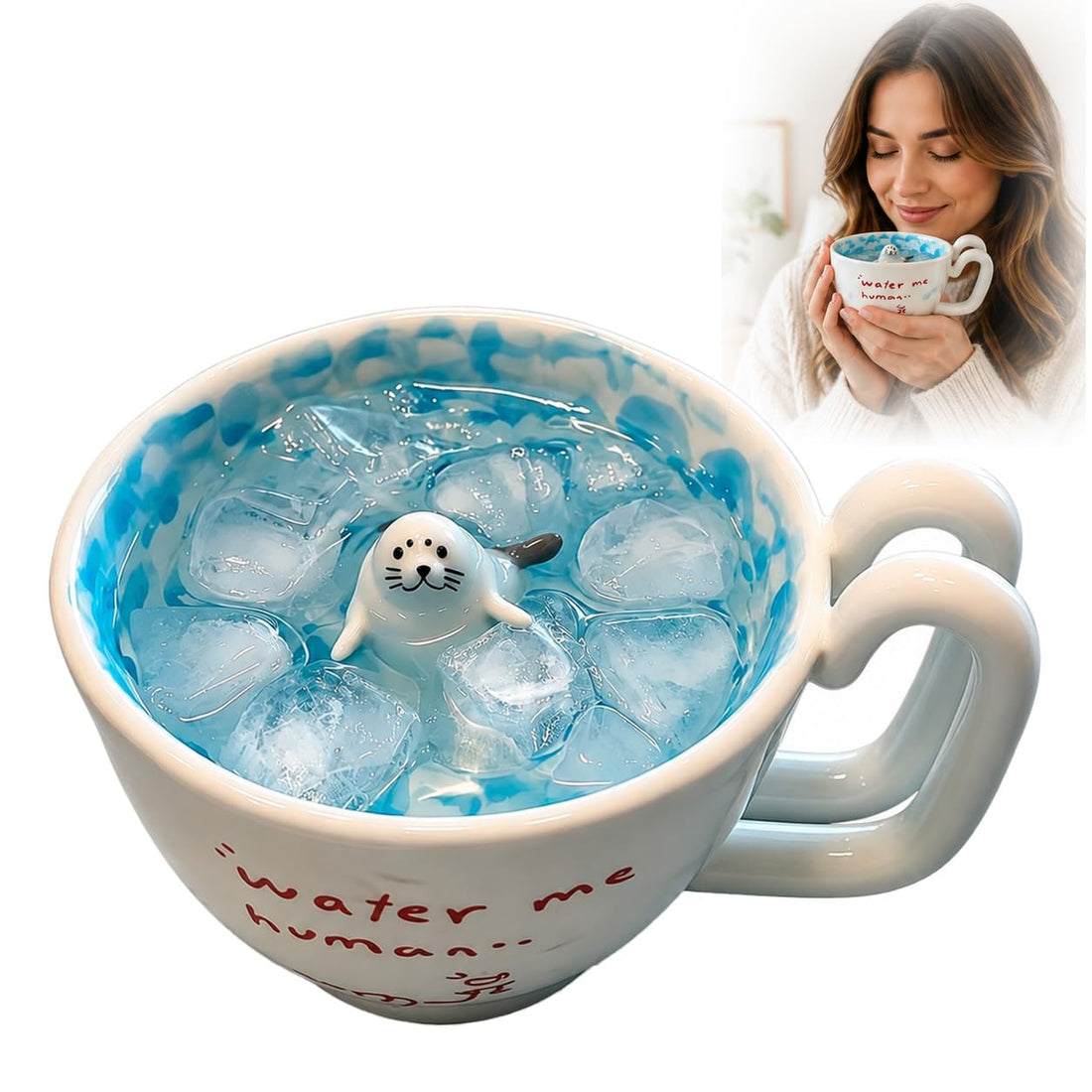 Cute 3D Swimming Seal Coffee Mug – Handmade Ceramic Ocean-Themed Novelty Cup