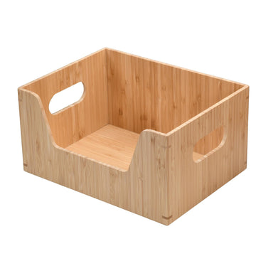 Bamboo Stackable Storage Box – Open Front Bin Organizer