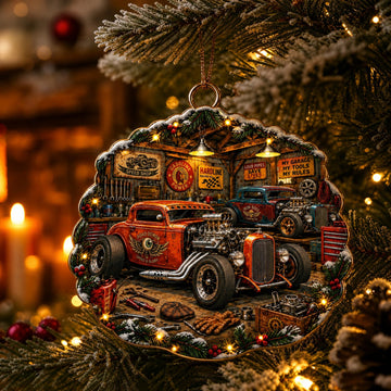 Vintage Hot Rod Garage Christmas Ornament