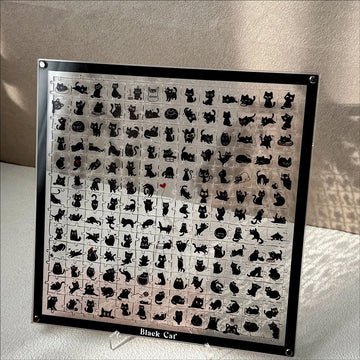 Black, Focused, Healing Acrylic Cute Cat Puzzle with Super Difficult Alien Shapes