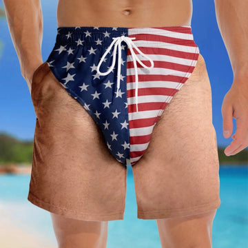 Funny Patriotic Men Swim Trunks - Summer Vacation And Travel Gifts For Men - Freedom And Chill