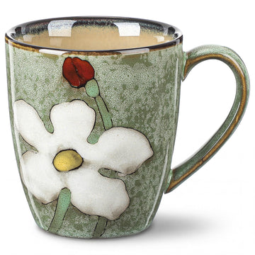Hand-Painted Floral Ceramic Mug – 12 oz, Glazing Process Cappuccino Cup