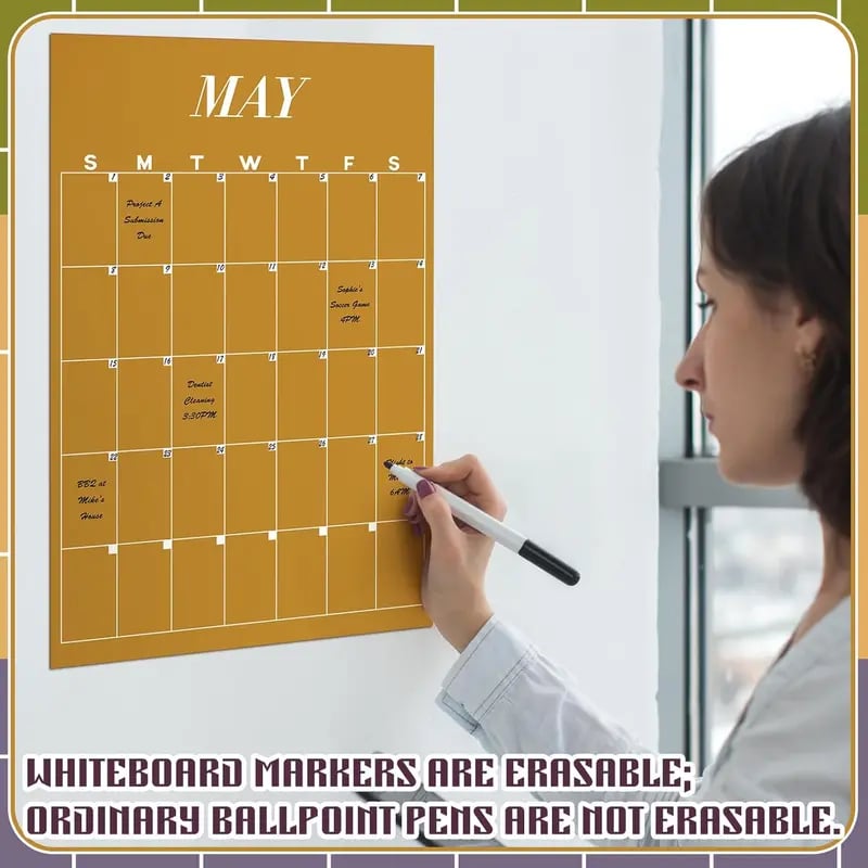 Back to School Large Wall Calendar - Dry Erase Undated Weekly 12 Monthly Planner