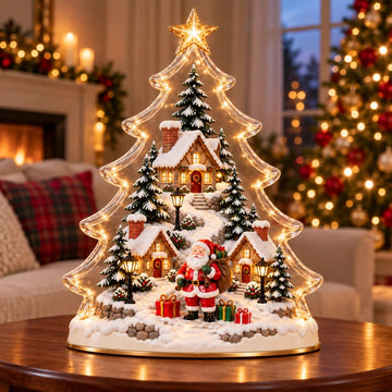 Santa’s Christmas Village Light – Glowing Tree Tabletop Decor
