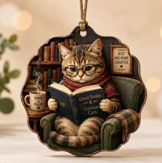 Cozy Reading Animal Hanging Ornament – Whimsical Woodland Book Lover Decoration