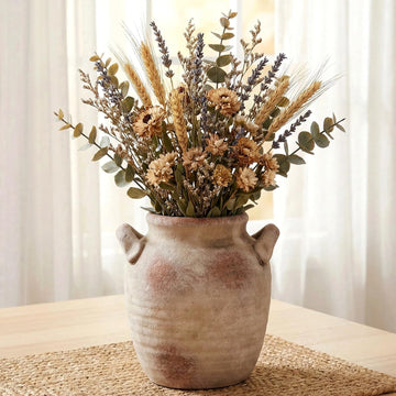 Retro Ceramic Vase with Handle – 7 Inch Farmhouse Table Centerpiece