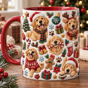Golden Retriever Christmas 3D Effect Printed Accent Mug