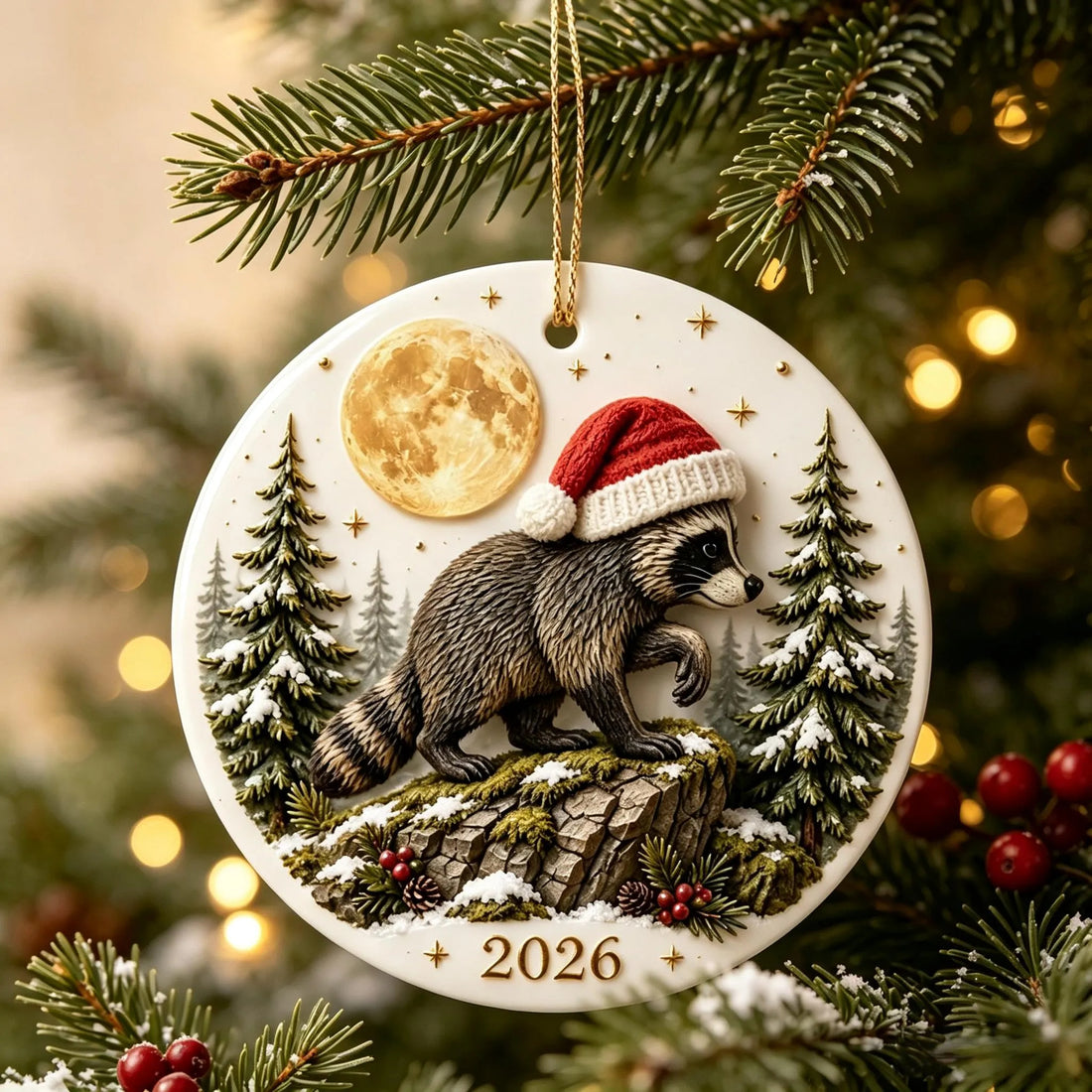 Adorable Christmas Raccoon Ornament