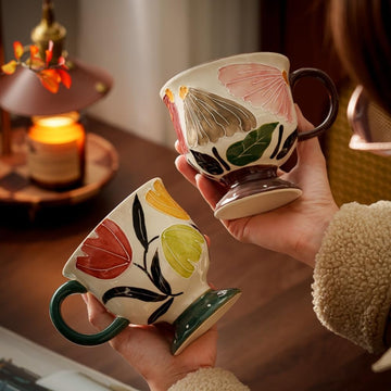 Handpainted Embossed Ceramic Coffee Mug Tea Mug